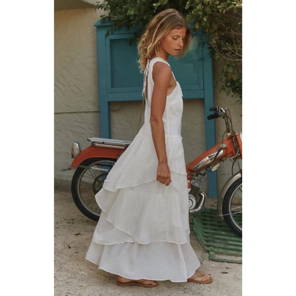 NWT FREE PEOPLE In My Dreams Tiered Midi Dress •S• Ivory Corset Top Gauze $148 - Picture 6 of 11